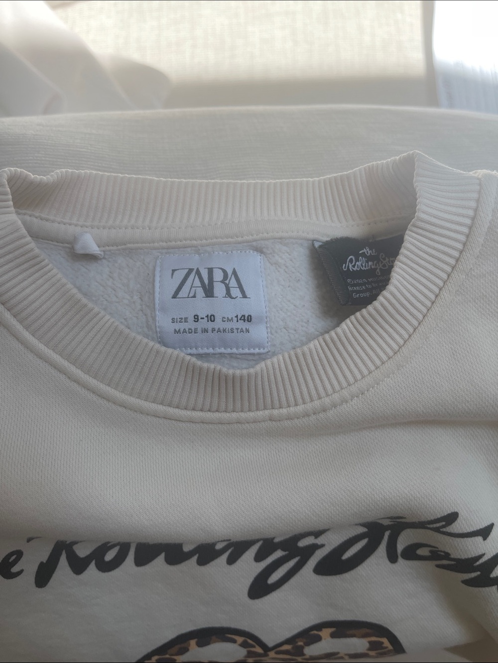 ZARA Cream Crewneck Sweatshirt with Black Script and Leopard Accent